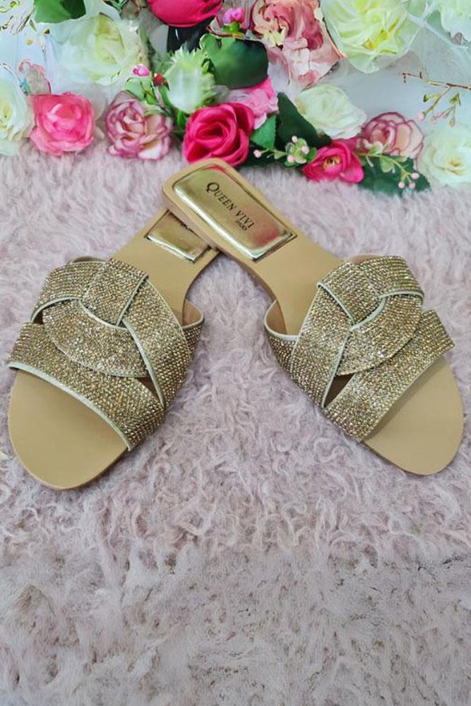 Rhinestone Twist Strap Flat Slider