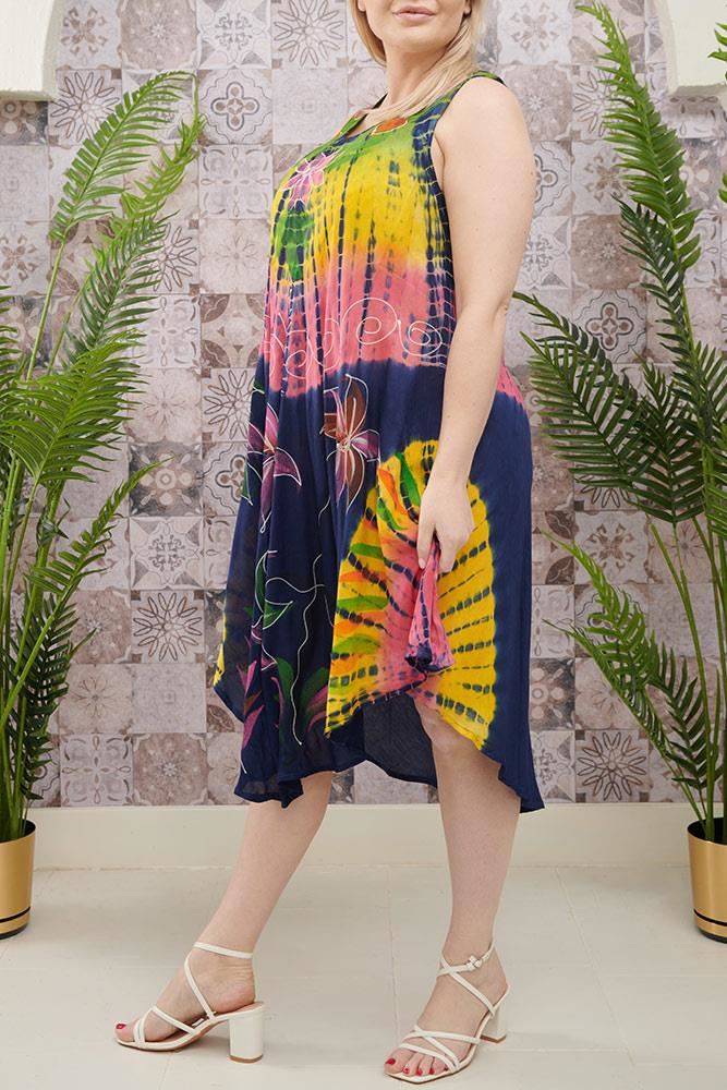 Palm Print Flared Umbrella Dress