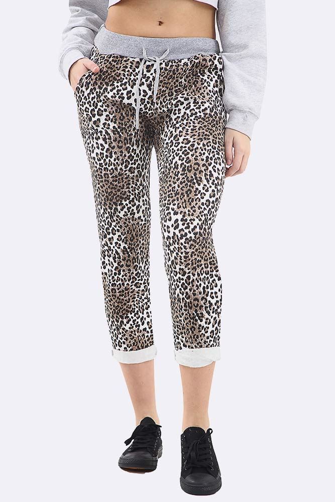 Cotton Leopard Print Drawstring Lined Trouser