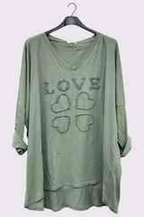 Love Heart Embroidered Drop Hem Top