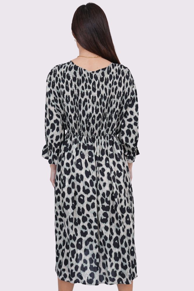 Leopard Print Shirred Dress