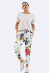 Cotton Big Rose Print Drawstring Trouser