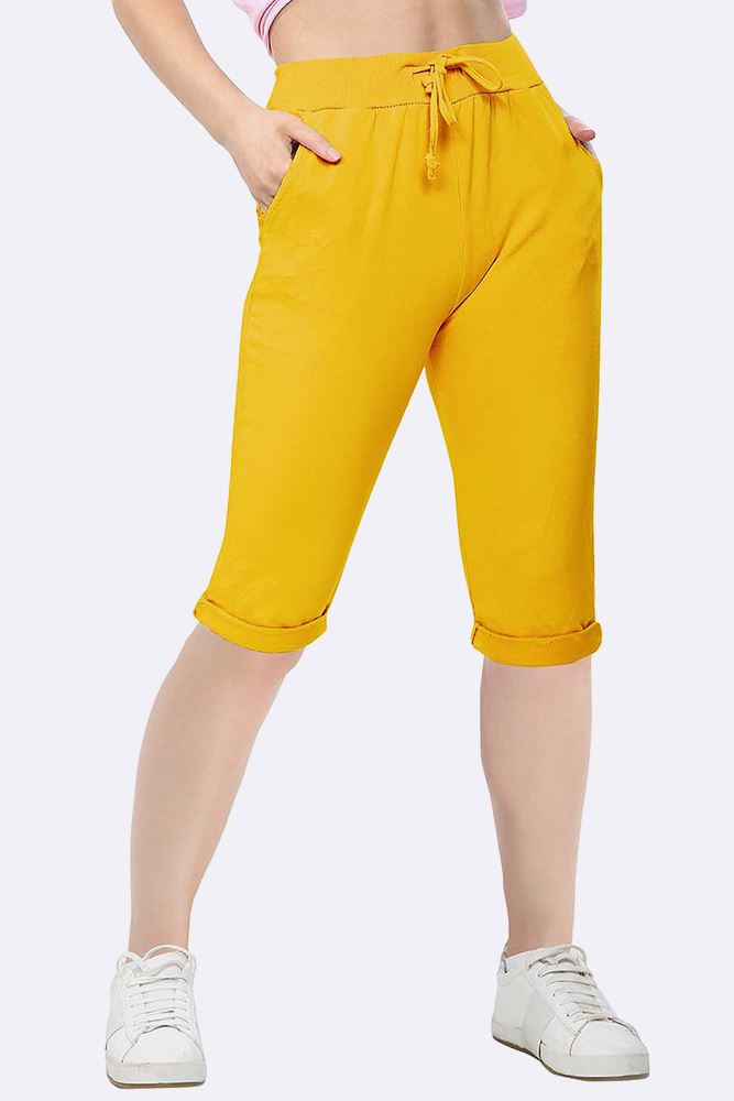 Plain Drawstring 3/4 Length Pocket Trousers