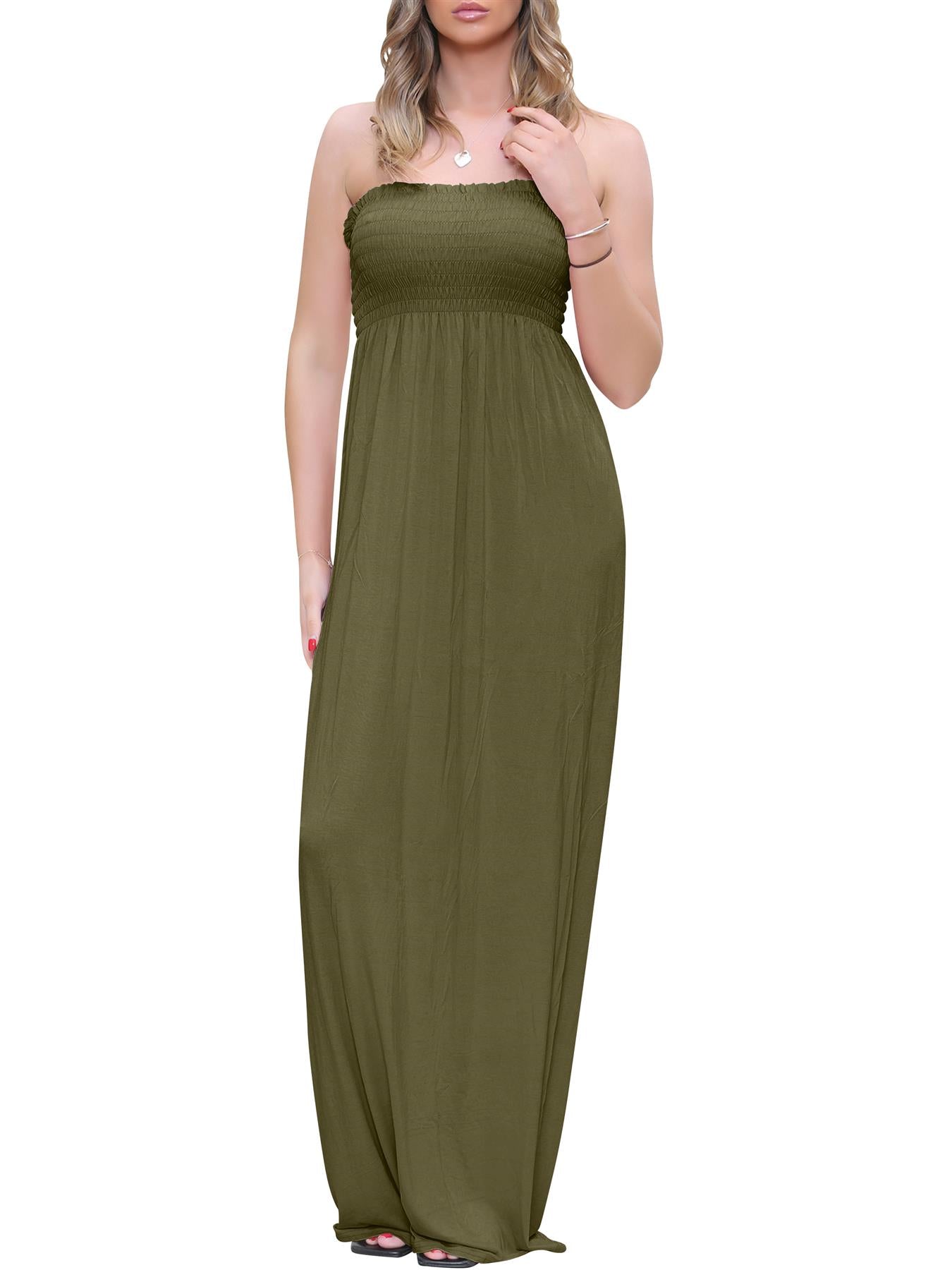 Plain Strapless Sheering Maxi Dress