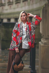 Floral Leopard Padded Pattern Front Pockets Jacket