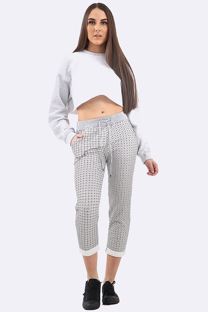 Cotton Check Print Drawstring Lined Trouser