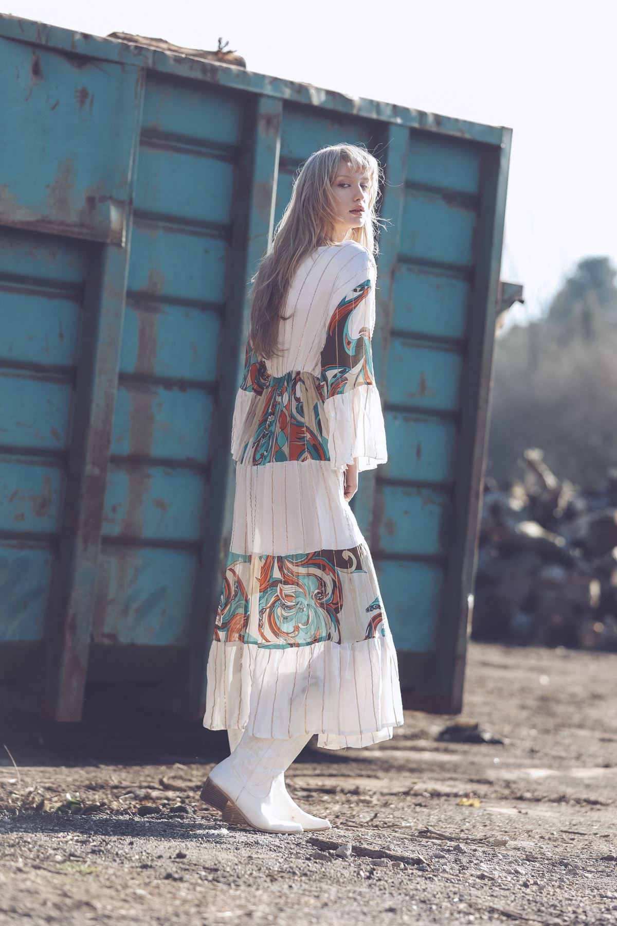 Vintage Coloured Patch Print Bohemian Maxi Style Dress