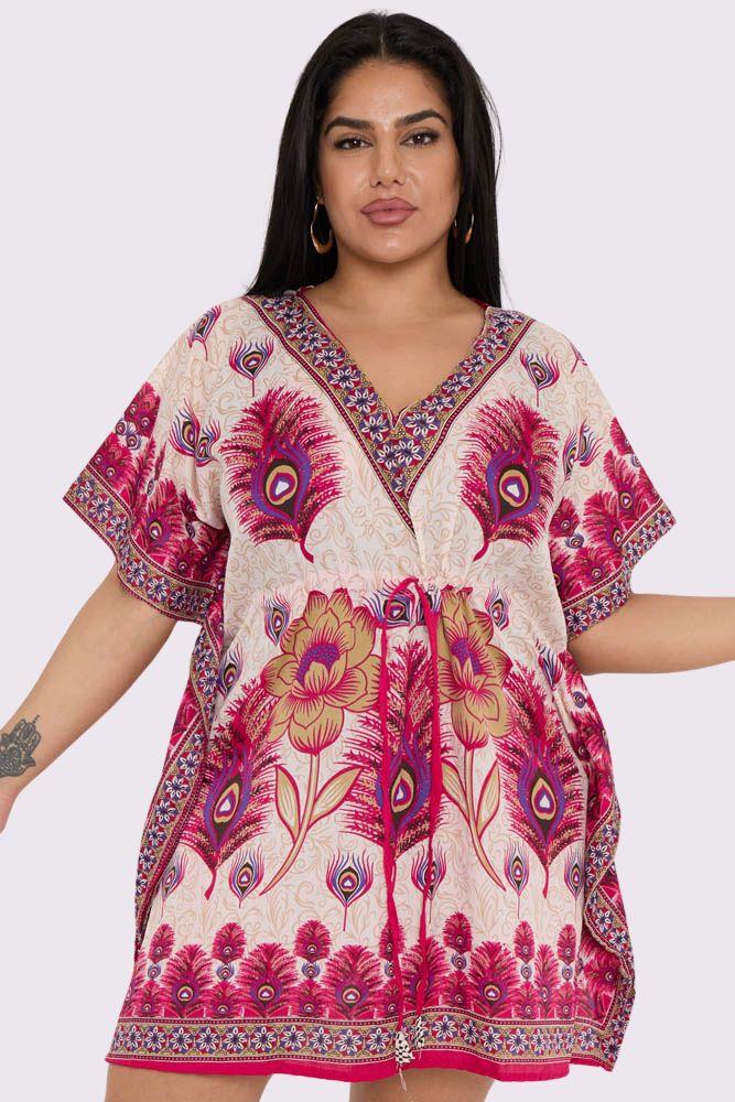 Peacock Feather Print Kaftan