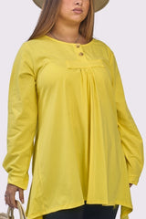 Plain Front Button Detail Hanky Hem Cotton Top