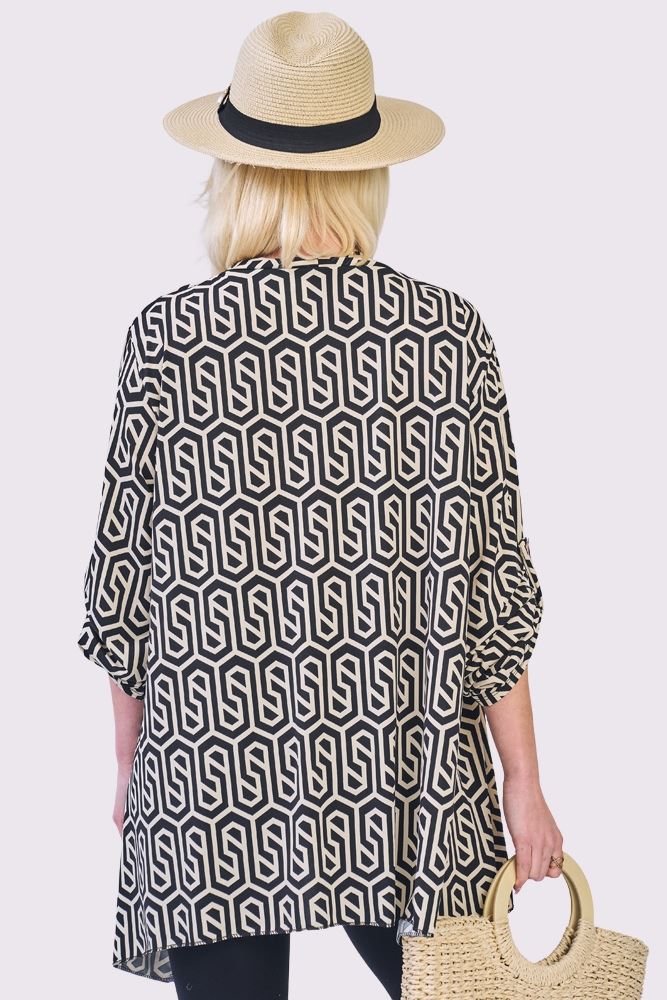 Abstract Multi Print Open Front Cardigan