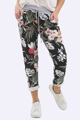 Cotton Tropical Print Drawstring Trouser