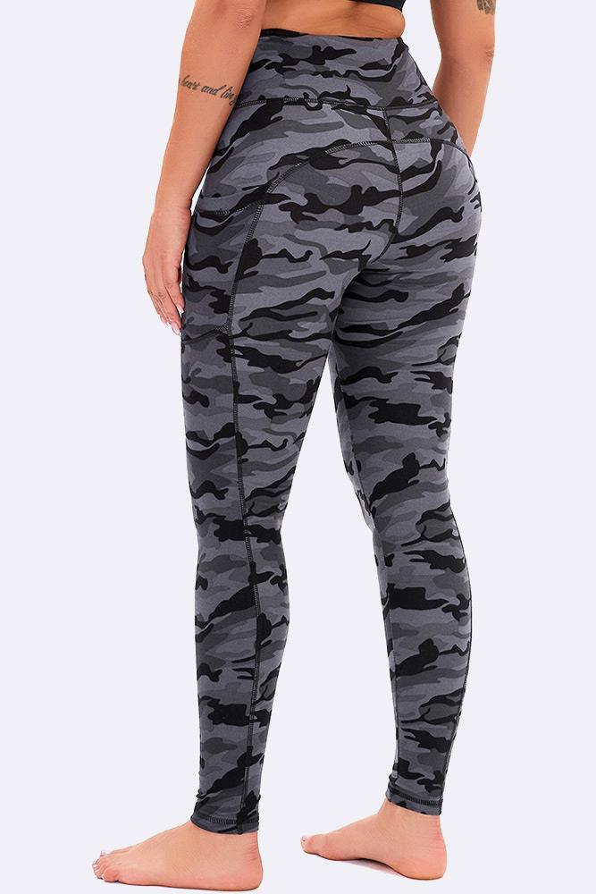 Grey Camouflage Print Gym Pocket Leggings