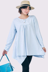 Plain Front Button Detail Hanky Hem Cotton Top