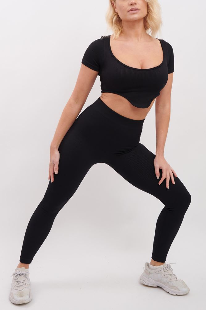 Ribbed V Detail Hem Seamless Crop Top Co-Ord Set