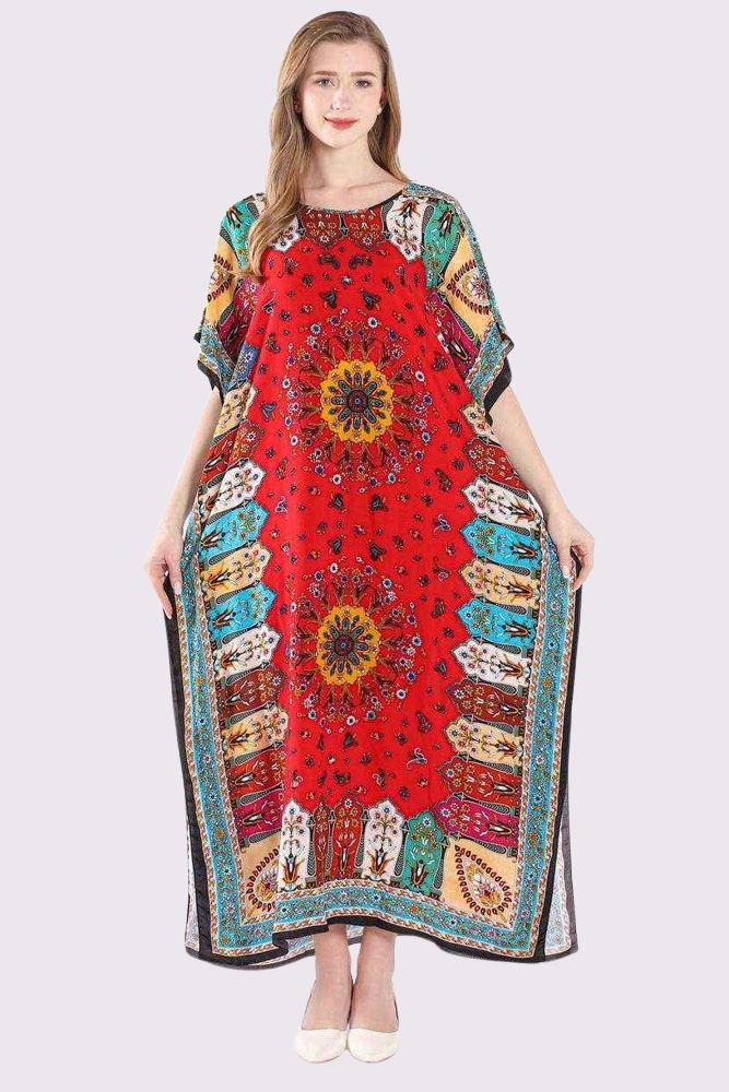 Mandala Print Oversized Maxi Cotton Kaftan