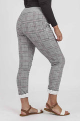 Cotton Check Print Drawstring Foldover Hem Trouser