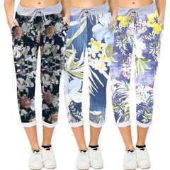 Cotton Tropical Floral Print Drawstring Trouser