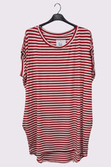 Stripe Print Oversized High Low Hem Long Top