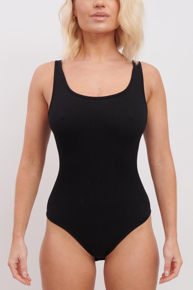 Plain Seamless Ribbed Bodysuit