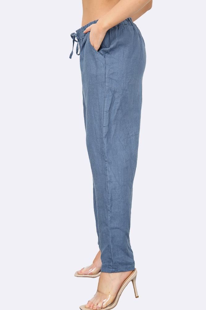 Italian Wide Leg Elasticated Waist Linen Trousers