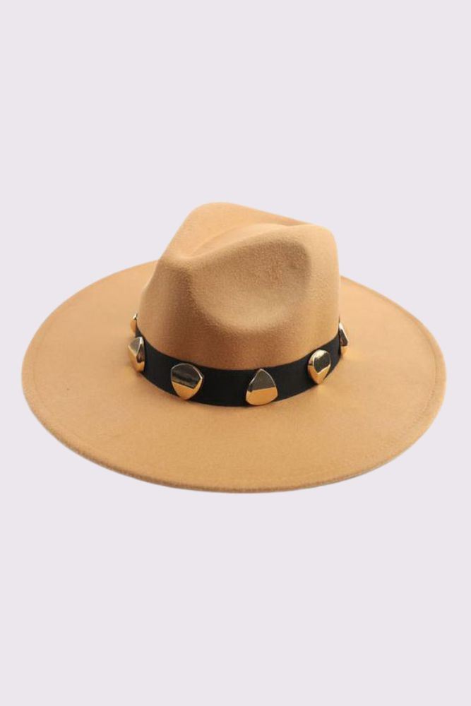 Metal Stone Belt Embellishment Fedora Hat