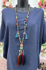 Multicoloured Beaded Tassel Necklace