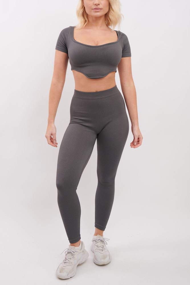 Ribbed V Detail Hem Seamless Crop Top Co-Ord Set