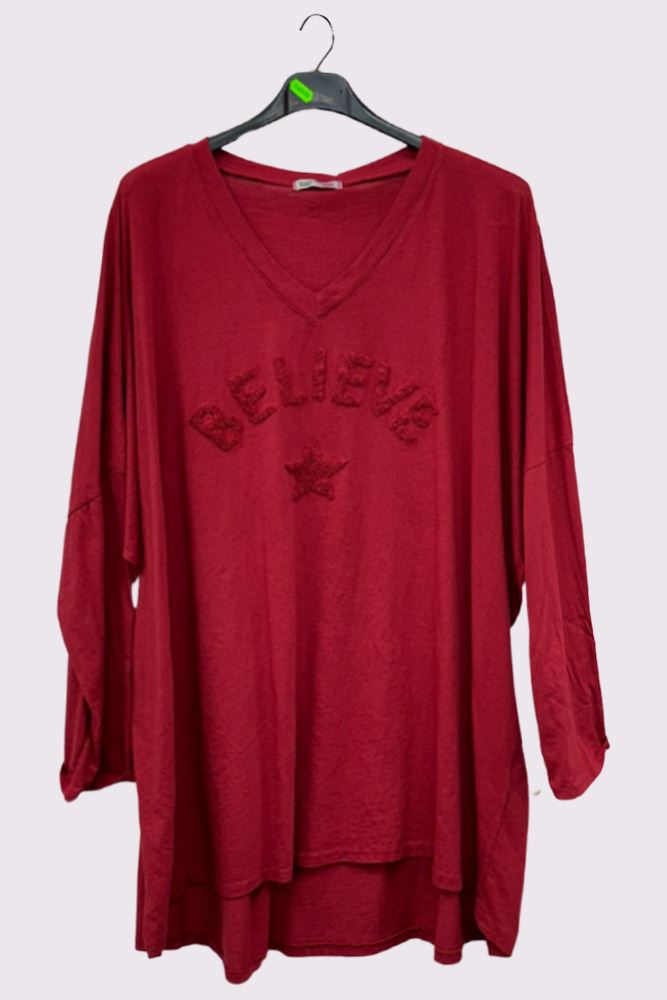 Believe' Star Embroidered Long-Sleeve Top