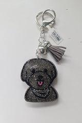 Diamante Dog Face Chain Tassel Keyrings