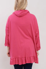 Plain Frill Hem Cotton Hoody