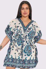 Paisley Print Drawstring Waist Kaftan