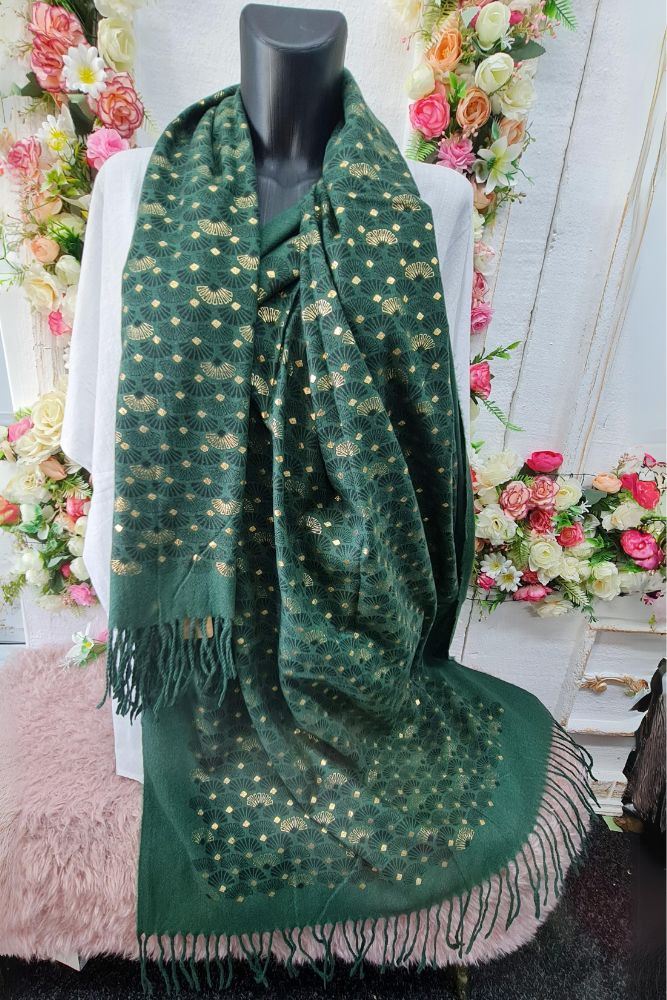 Hand Fan Pattern Soft Feel Tassel Scarves