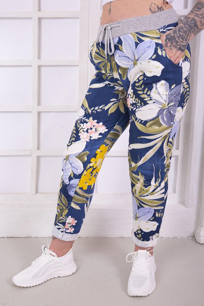 Cotton Tropical Floral Print Drawstring Trouser