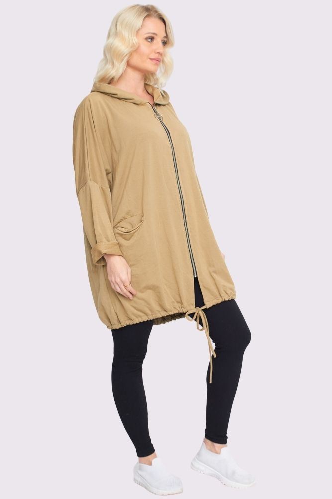 Drawstring Hem Zip-up Hooded Jacket