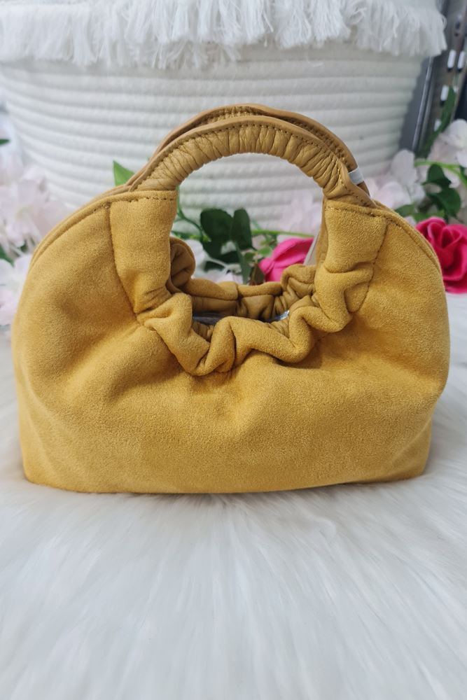 Suede Round Handle Clutch Bag