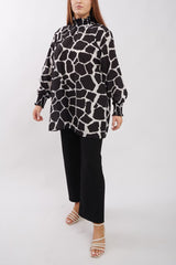 Giraffe Print Shirred Cuff Top