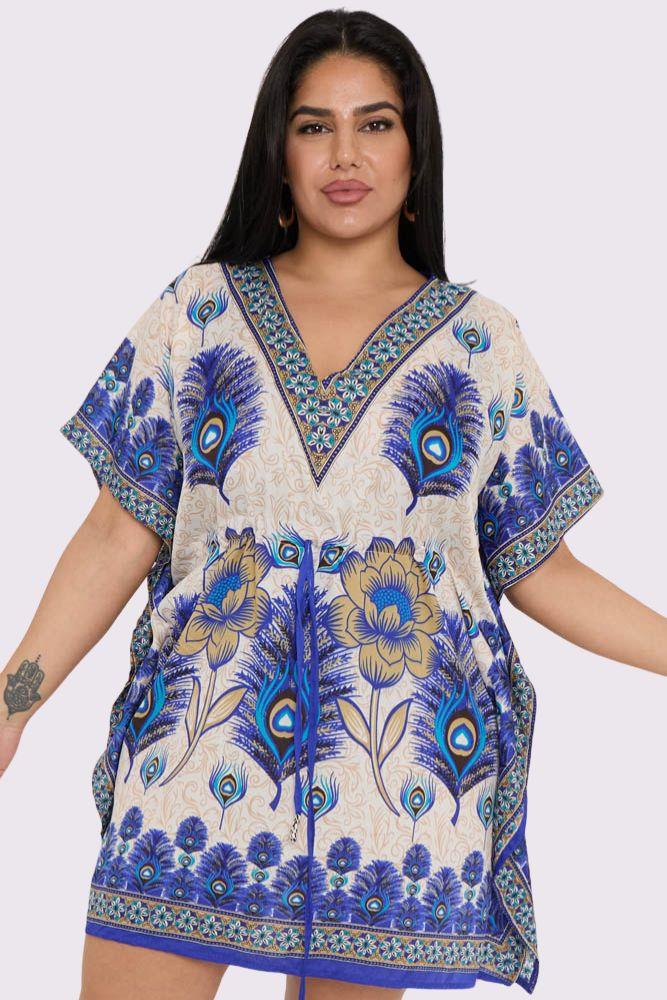 Peacock Feather Print Kaftan