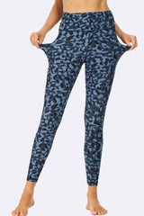 Blue Leopard Print Gym Pocket Leggings