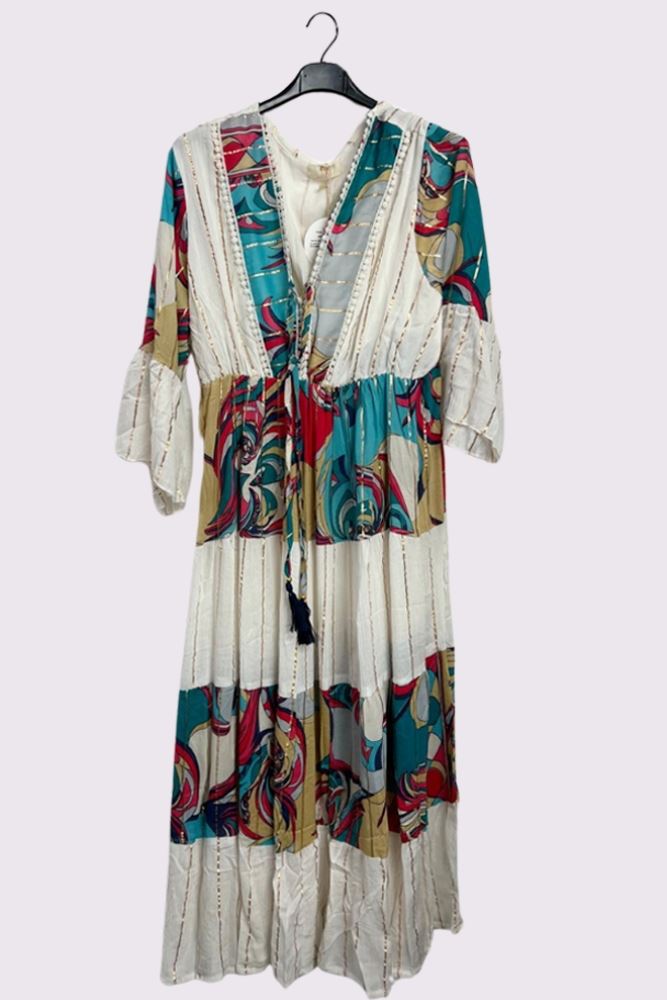 Vintage Coloured Patch Print Bohemian Maxi Style Dress