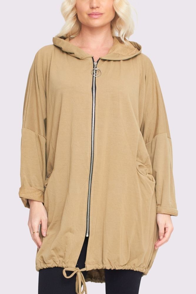 Drawstring Hem Zip-up Hooded Jacket