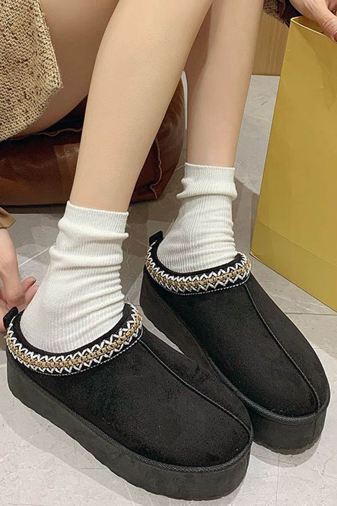 Suede Lining Knit Platform Slipper