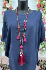 Multicoloured Beaded Tassel Necklace