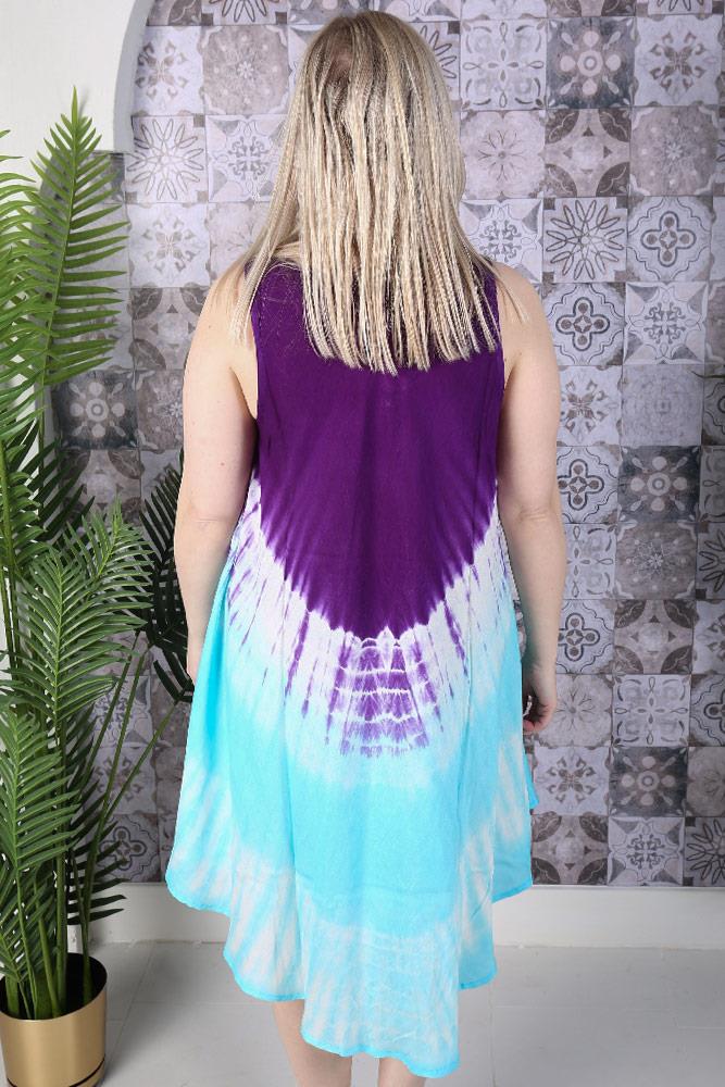 Tie Dye Print Sleeveless Umbrella Style Dress