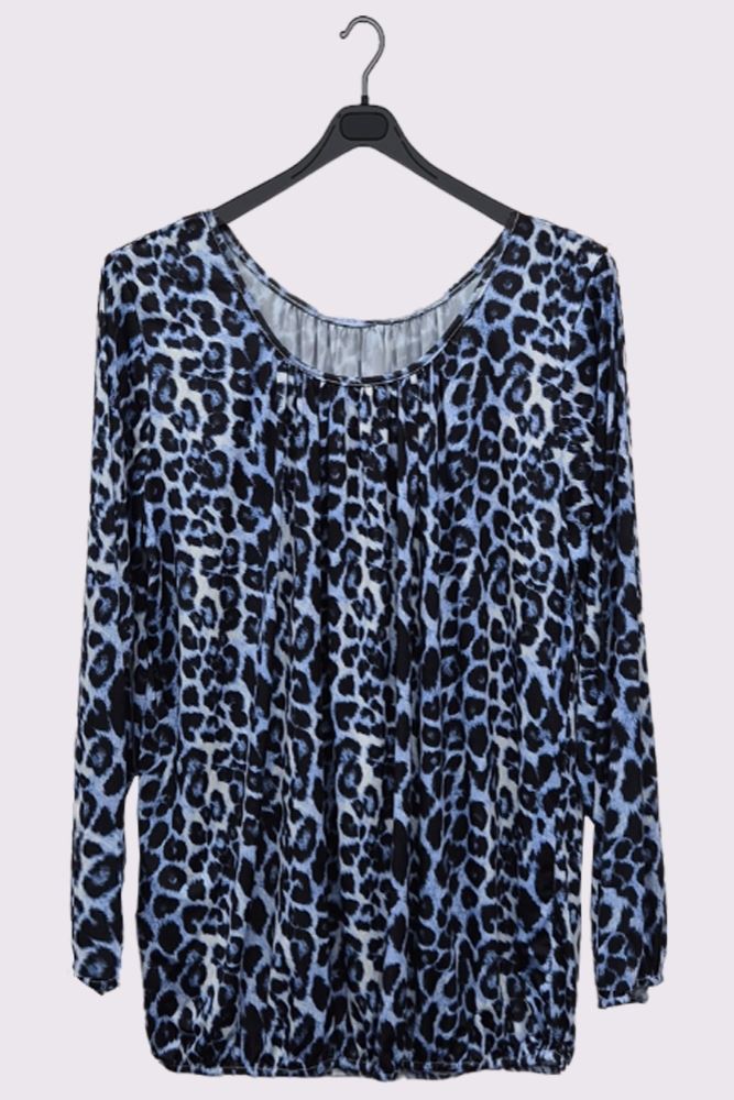 Leopard Print Pleated Elastic Hem Top