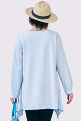 Plain Front Button Detail Hanky Hem Cotton Top