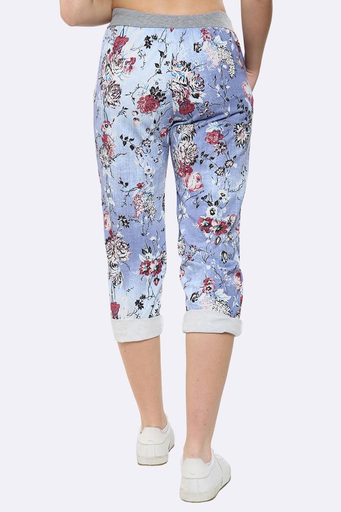 Cotton Floral Print Foldover Hem Trouser