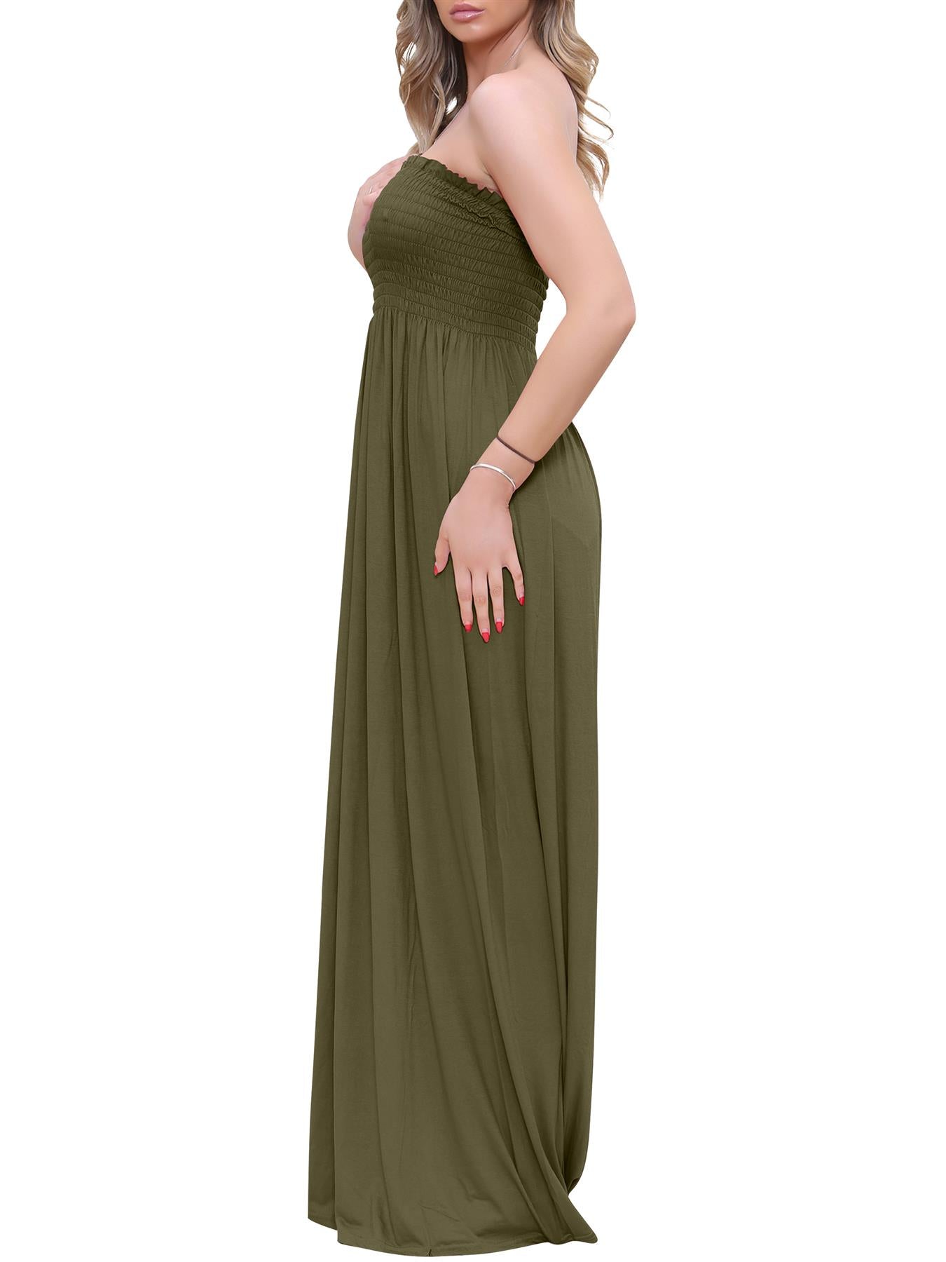 Plain Strapless Sheering Maxi Dress