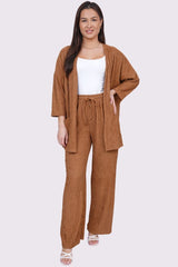 Plain Open Front Drawstring Waistband Co-Ord Set