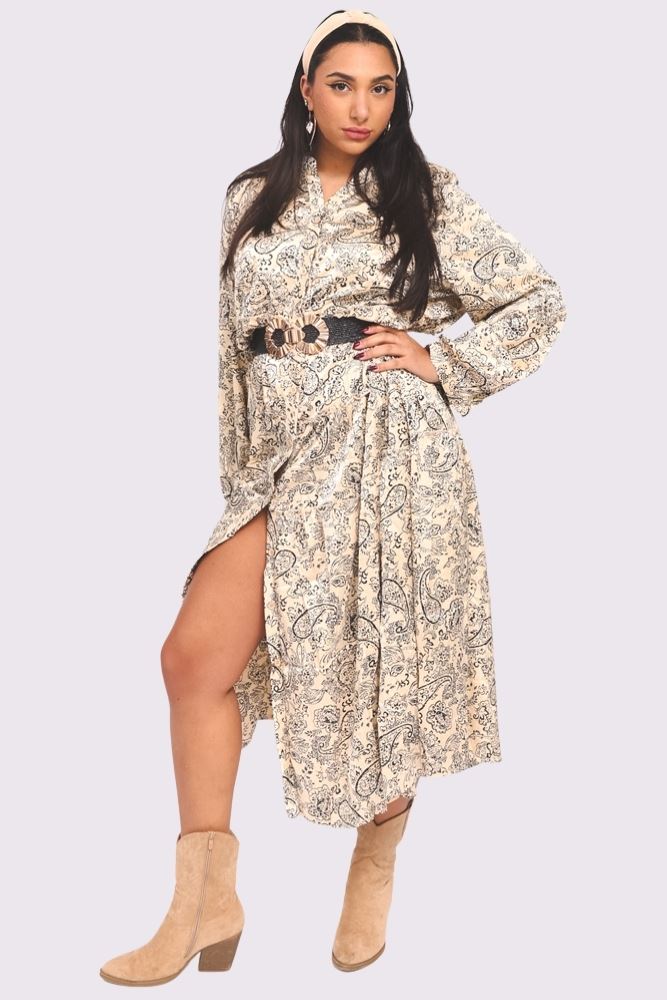 Paisley Print Front Button Oversized Dress