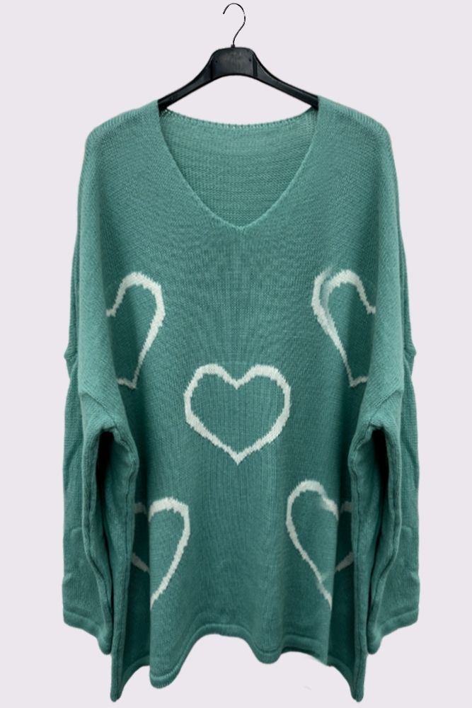 Heart Cluster Pattern Knitted Oversized Jumper